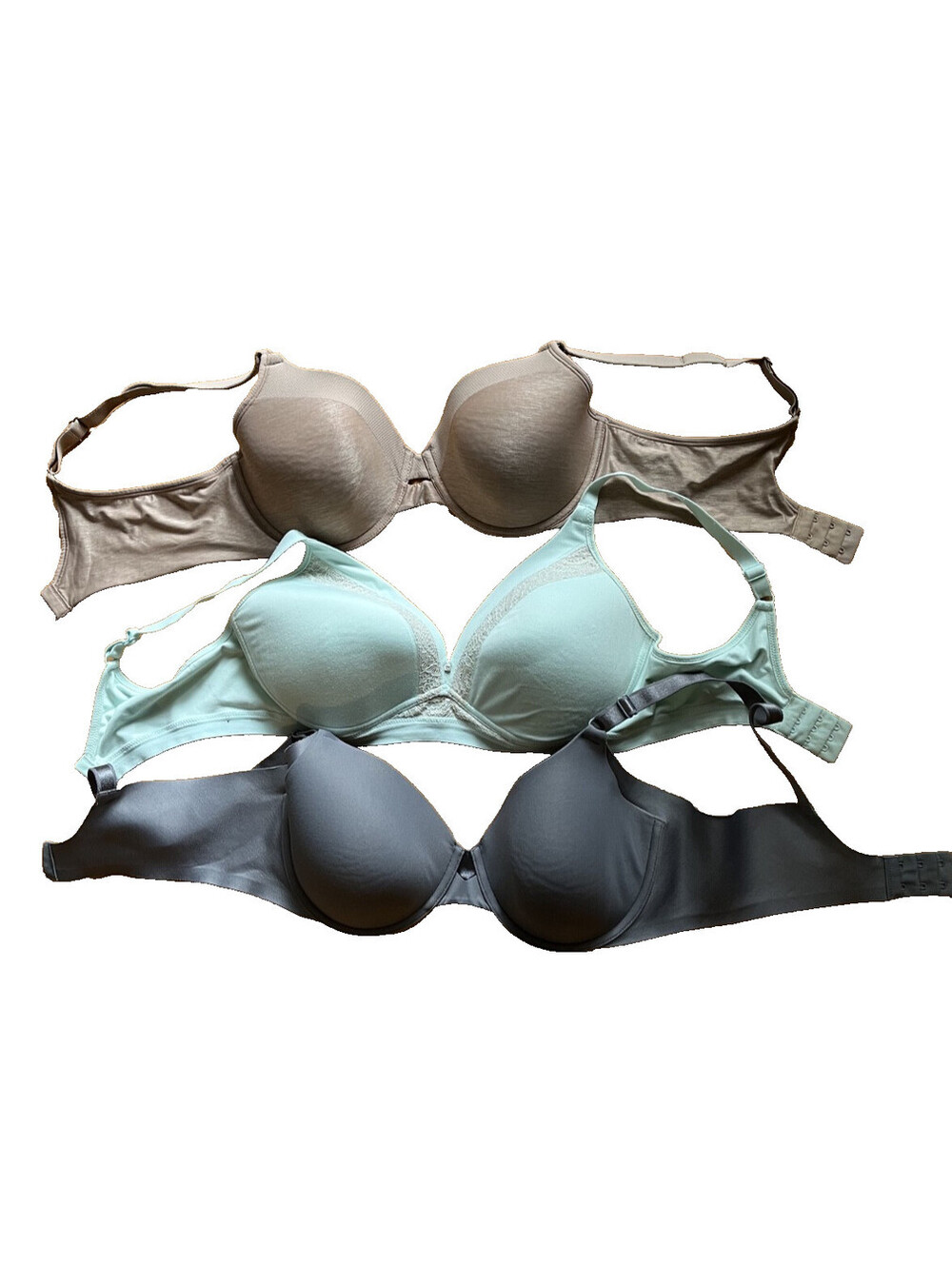 Olga 38C Bra Lot 3 Underwire T-Shirt Bras Nude Gray Mint Lightly Padded